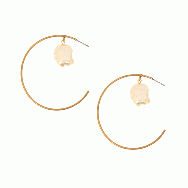 Gold Hoop Freshwater Pearl Drop Earring